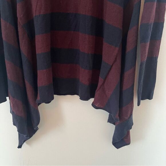 Autumn Cashmere Burgundy Navy Stripe Asymmetrical Hemline 100% Cashmere Sweater - Picture 4 of 7